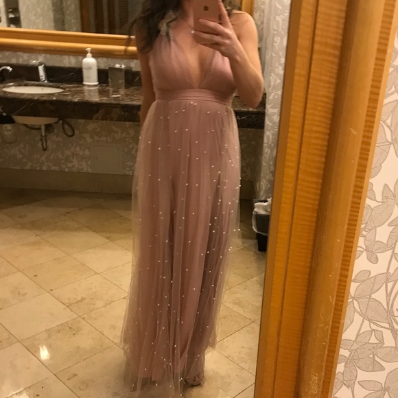 Long pink dress with beaded pearl detailing 💓 - Picture 2 of 3